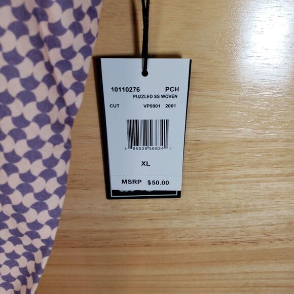 Lost Puzzled SS Woven XL Button Up Shirt NWT Purple Geometric - Picture 5 of 8